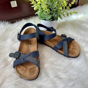 Birki's By Birkenstock Criss Cross Navy Blue Leather Buckle Strap Sandals Size 6